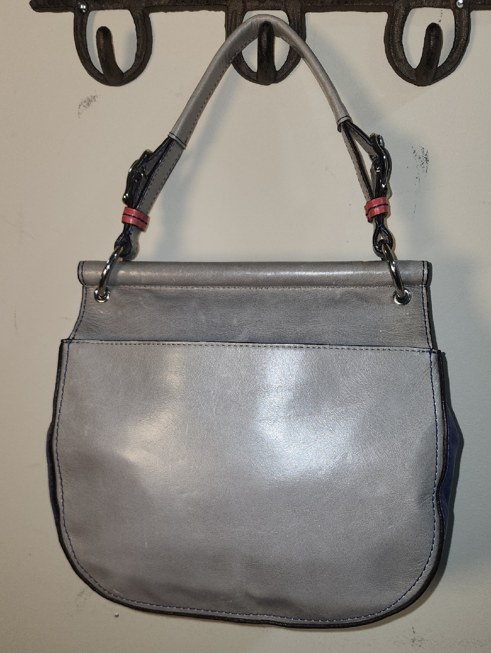 Coach Legacy Willis Colorblock Gray Leather Shoulder Bag Coral Navy Accents - Picture 7 of 14